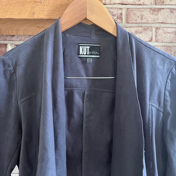 KUT from the Kloth Cardigan Size M Tayanita Faux Suede‎ Gray Open (L370) - Picture 3 of 5